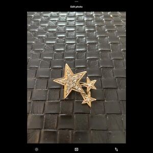 Aqua Brooch Pin Three Stars Delicate Gold With Faux Diamonds